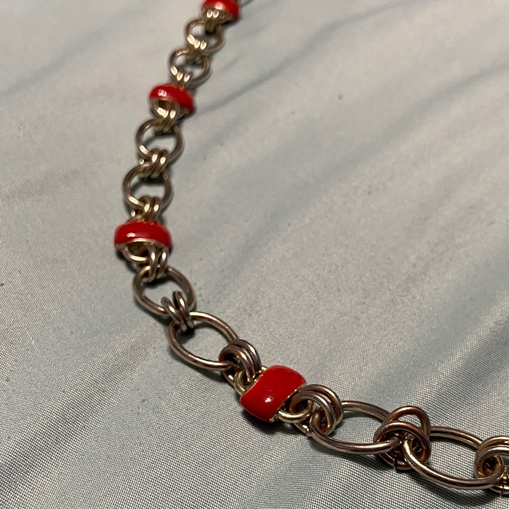 Elegant Red and Silver Chain Necklace